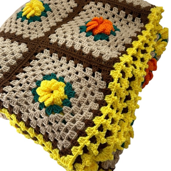 Handmade Crochet Large Afghan Flower Granny Square Blanket 90X178 - Picture 3 of 6